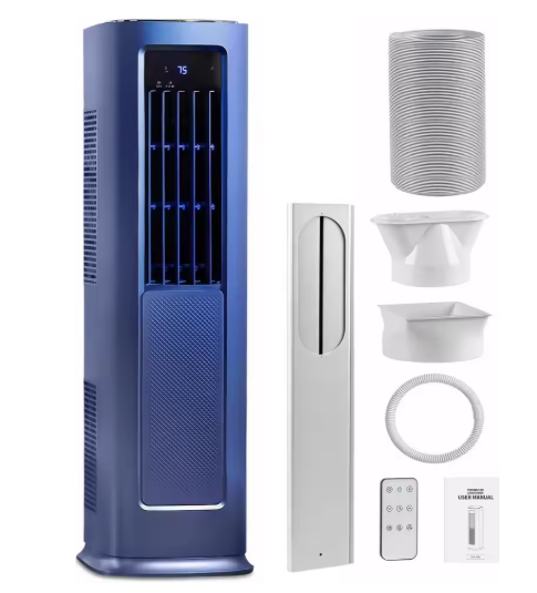 AIRPLUS 12000 BTU 智能便携式卧室空调，700 平方英尺制冷制热一体机，免排水功能，带除湿、风扇、24 小时定时器，蓝色