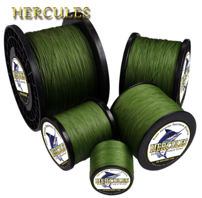 Hercules 编织钓线，适用于海水垂钓，8股，军绿色，100米、300米、500米、1000米、1500米、2000米，100% PE材质。